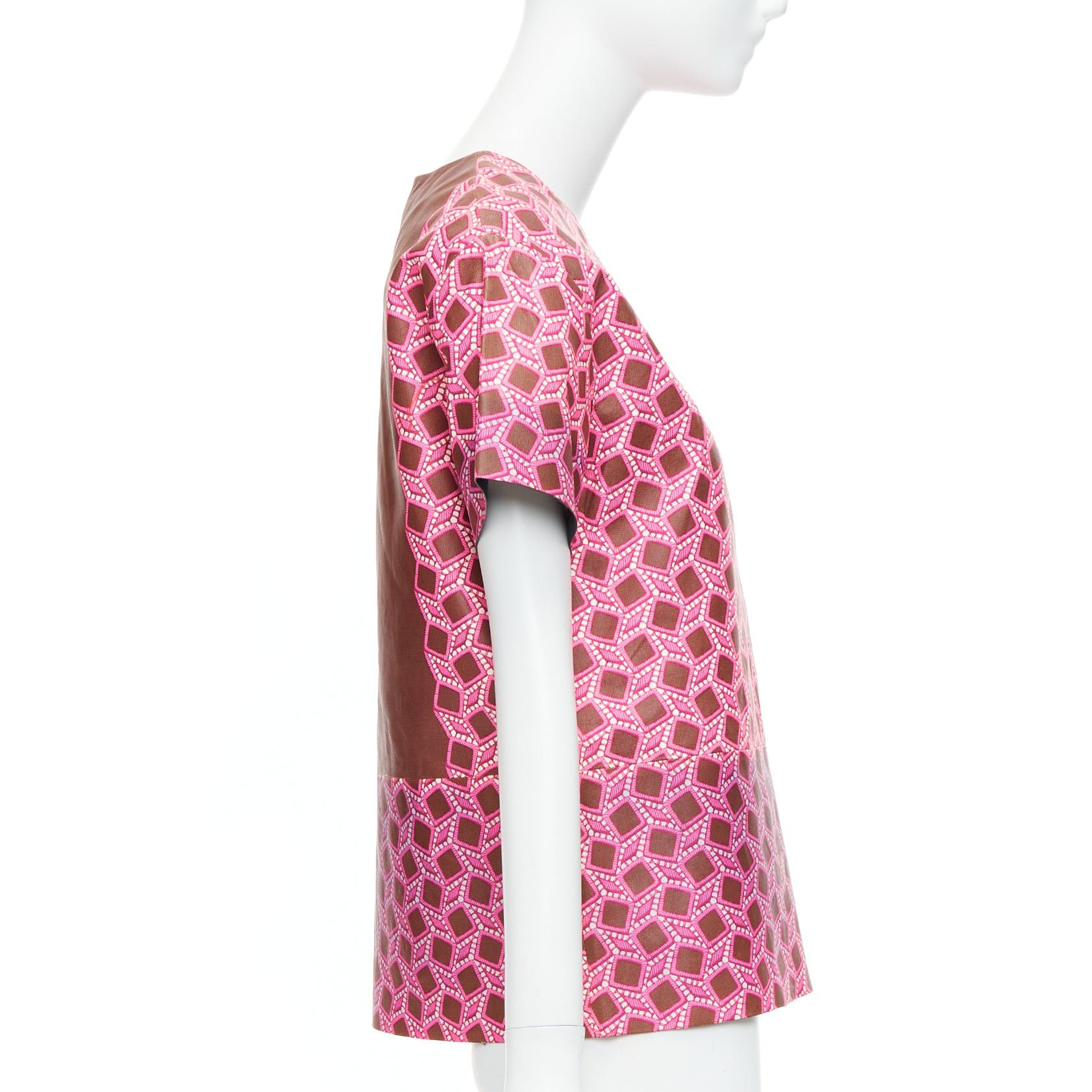 Louis Vuitton rare LOUIS VUITTON genuine leather pink enlarged lattice lace print boxy top FR36 S Size S / US 4 / IT 40 - 4 Thumbnail