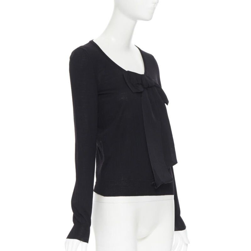 Lanvin LANVIN ALBER ELBAZ 2008 fleece wool black signature grosgrain ribbon sweater S Size S / US 4 / IT 40 - 3 Thumbnail