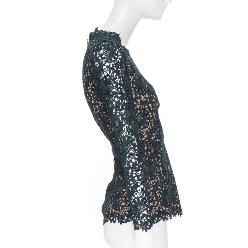 Stella McCartney STELLA MCCARTNEY 2013 green floral guipure lace fitted waist lined top IT36 XS Size XS / US 0-2 / IT 36-38 - 4 Thumbnail