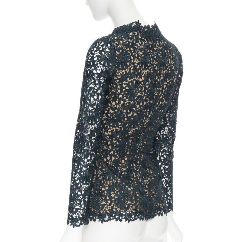 Stella McCartney STELLA MCCARTNEY 2013 green floral guipure lace fitted waist lined top IT36 XS Size XS / US 0-2 / IT 36-38 - 6 Thumbnail