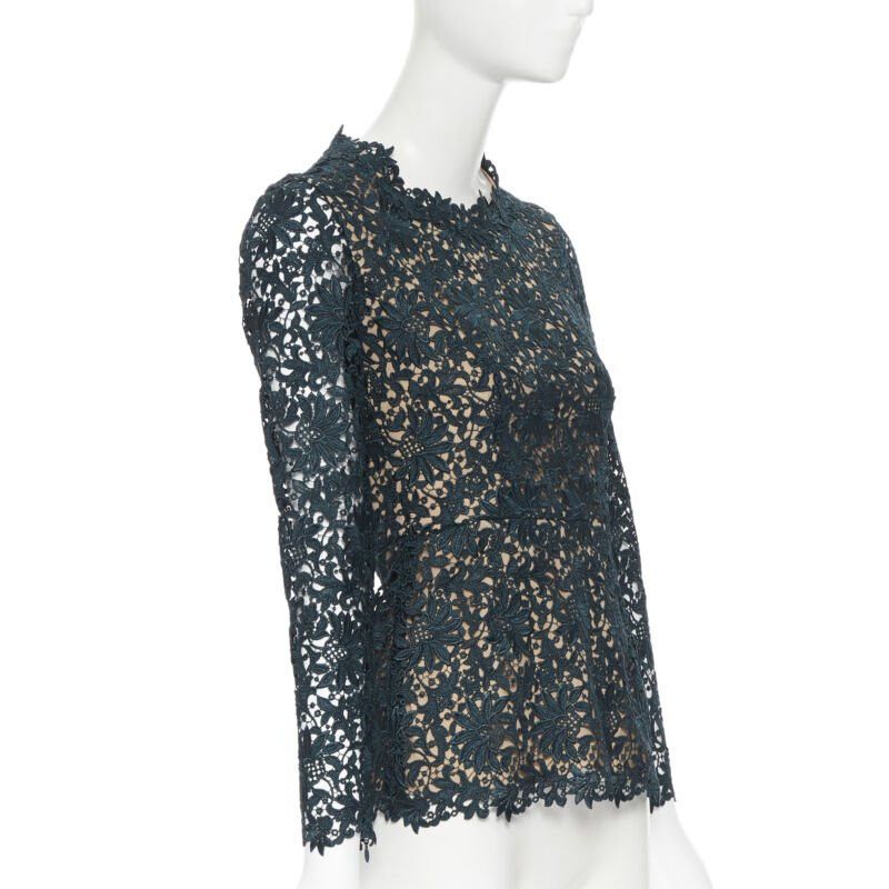 Stella McCartney STELLA MCCARTNEY 2013 green floral guipure lace fitted waist lined top IT36 XS Size XS / US 0-2 / IT 36-38 - 3 Thumbnail