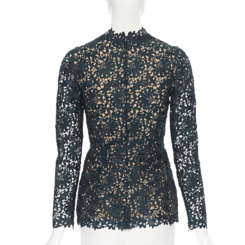 Stella McCartney STELLA MCCARTNEY 2013 green floral guipure lace fitted waist lined top IT36 XS Size XS / US 0-2 / IT 36-38 - 5 Thumbnail