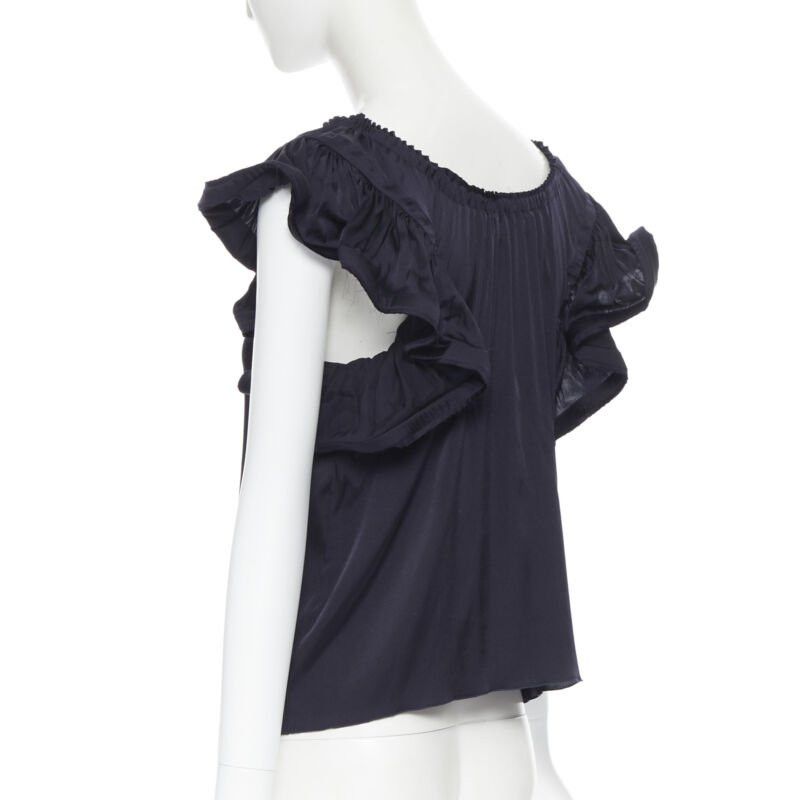 Lanvin LANVIN ALBER ELBAZ 2008 stretch silk elasticated neck ruffle sleeve top FR34 XS Size XS / US 0-2 / IT 36-38 - 6 Thumbnail