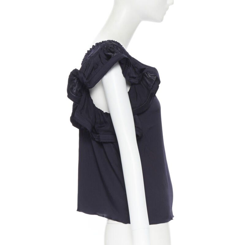 Lanvin LANVIN ALBER ELBAZ 2008 stretch silk elasticated neck ruffle sleeve top FR34 XS Size XS / US 0-2 / IT 36-38 - 4 Thumbnail