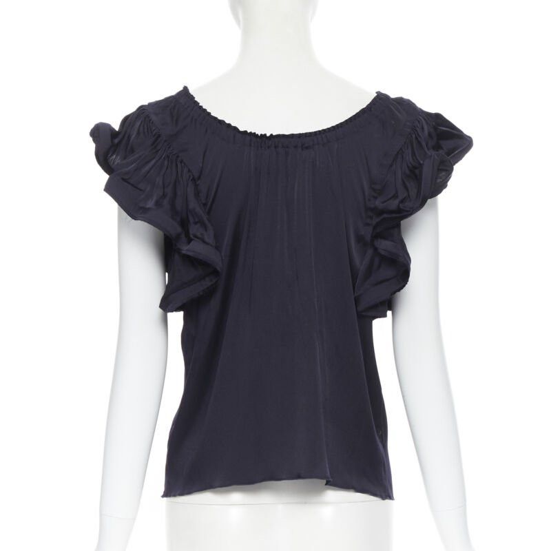 Lanvin LANVIN ALBER ELBAZ 2008 stretch silk elasticated neck ruffle sleeve top FR34 XS Size XS / US 0-2 / IT 36-38 - 5 Thumbnail