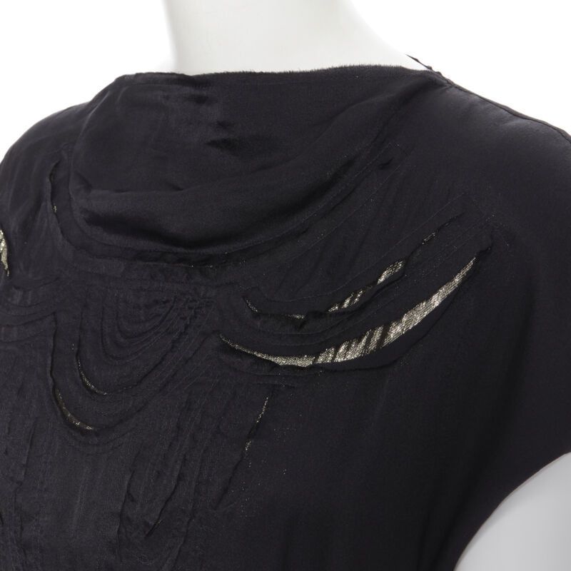 Lanvin LANVIN ALBER ELBAZ 2009 black silk lurex gold cut out cap sleeve top FR36 XS Size XS / US 0-2 / IT 36-38 - 2 Thumbnail