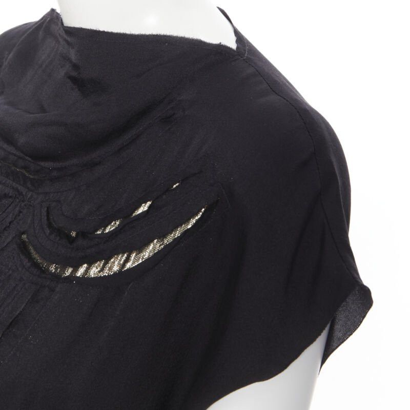 Lanvin LANVIN ALBER ELBAZ 2009 black silk lurex gold cut out cap sleeve top FR36 XS Size XS / US 0-2 / IT 36-38 - 7 Thumbnail