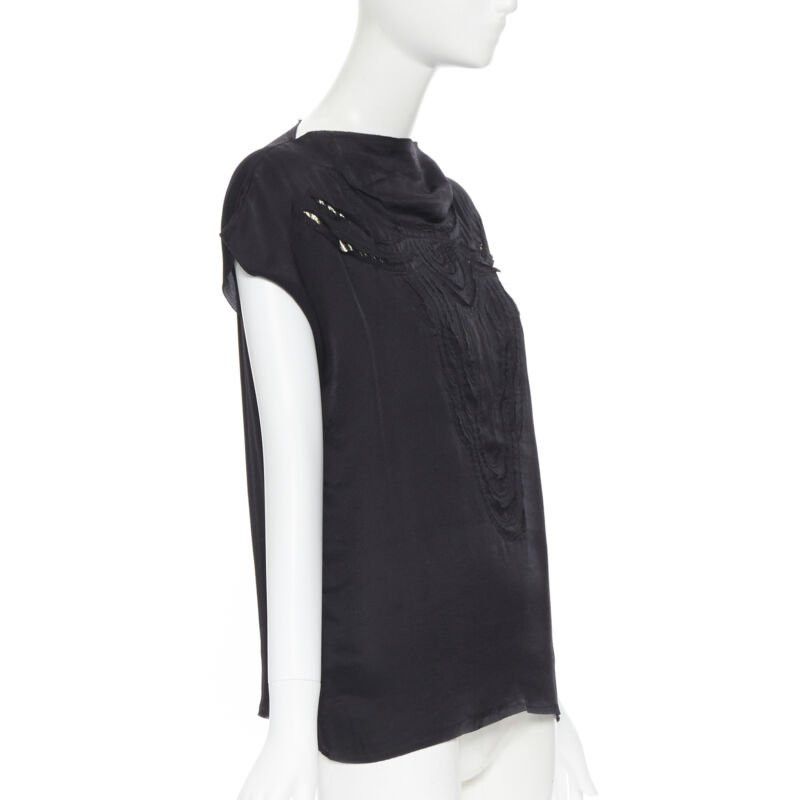 Lanvin LANVIN ALBER ELBAZ 2009 black silk lurex gold cut out cap sleeve top FR36 XS Size XS / US 0-2 / IT 36-38 - 3 Thumbnail