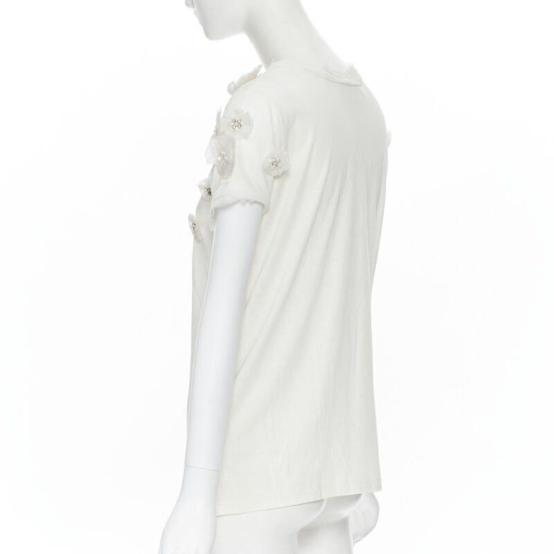 Lanvin LANVIN ALBER ELBAZ Collection Blanche white silk pearl crystal flower tshirt XS Size XS / US 0-2 / IT 36-38 - 6 Thumbnail