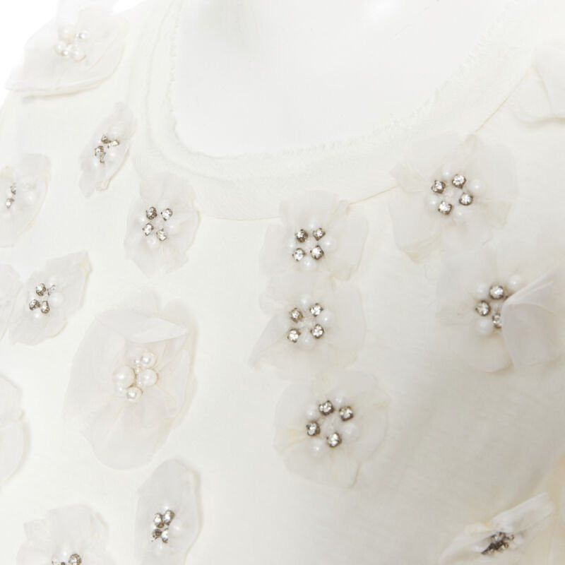 Lanvin LANVIN ALBER ELBAZ Collection Blanche white silk pearl crystal flower tshirt XS Size XS / US 0-2 / IT 36-38 - 2 Thumbnail