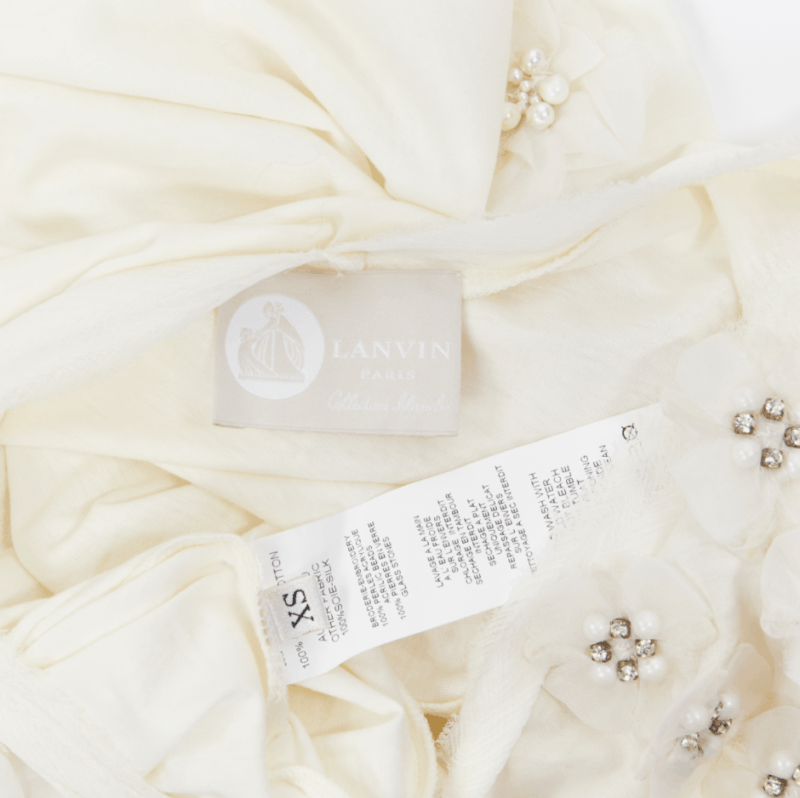 Lanvin LANVIN ALBER ELBAZ Collection Blanche white silk pearl crystal flower tshirt XS Size XS / US 0-2 / IT 36-38 - 9 Thumbnail