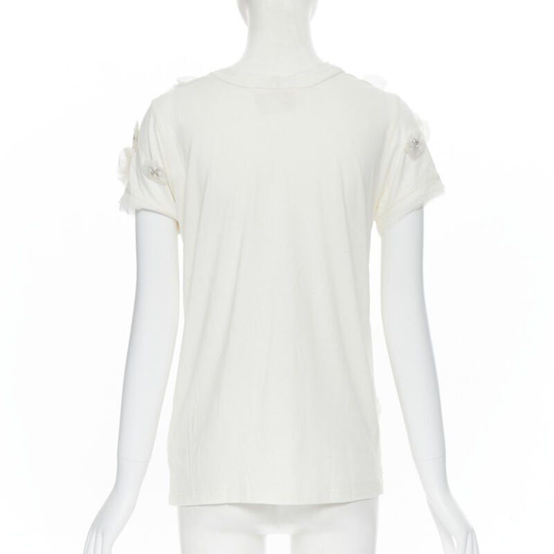 Lanvin LANVIN ALBER ELBAZ Collection Blanche white silk pearl crystal flower tshirt XS Size XS / US 0-2 / IT 36-38 - 5 Thumbnail