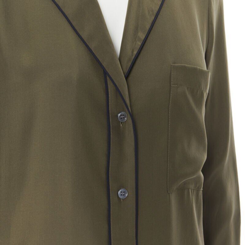 Frame FRAME 100% silk forest green black piping casual pyjama shirt XS Size XS / US 0-2 / IT 36-38 - 7 Thumbnail