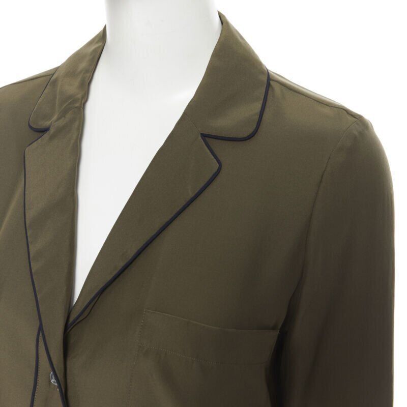Frame FRAME 100% silk forest green black piping casual pyjama shirt XS Size XS / US 0-2 / IT 36-38 - 2 Thumbnail