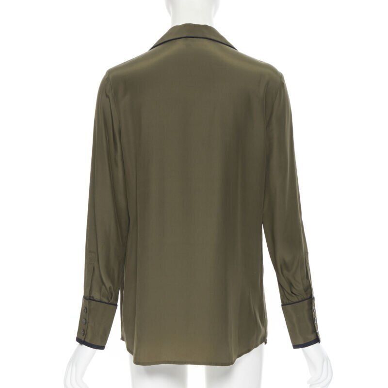 Frame FRAME 100% silk forest green black piping casual pyjama shirt XS Size XS / US 0-2 / IT 36-38 - 5 Thumbnail