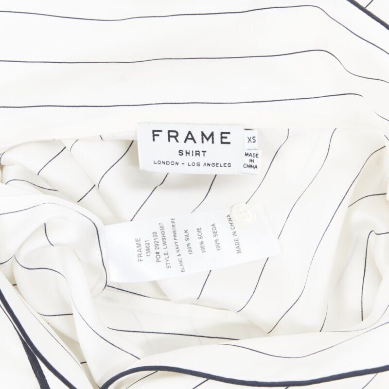 Frame FRAME 100% silk white black vertical stripe black piping casual pyjama shirt XS Size XS / US 0-2 / IT 36-38 - 8 Thumbnail