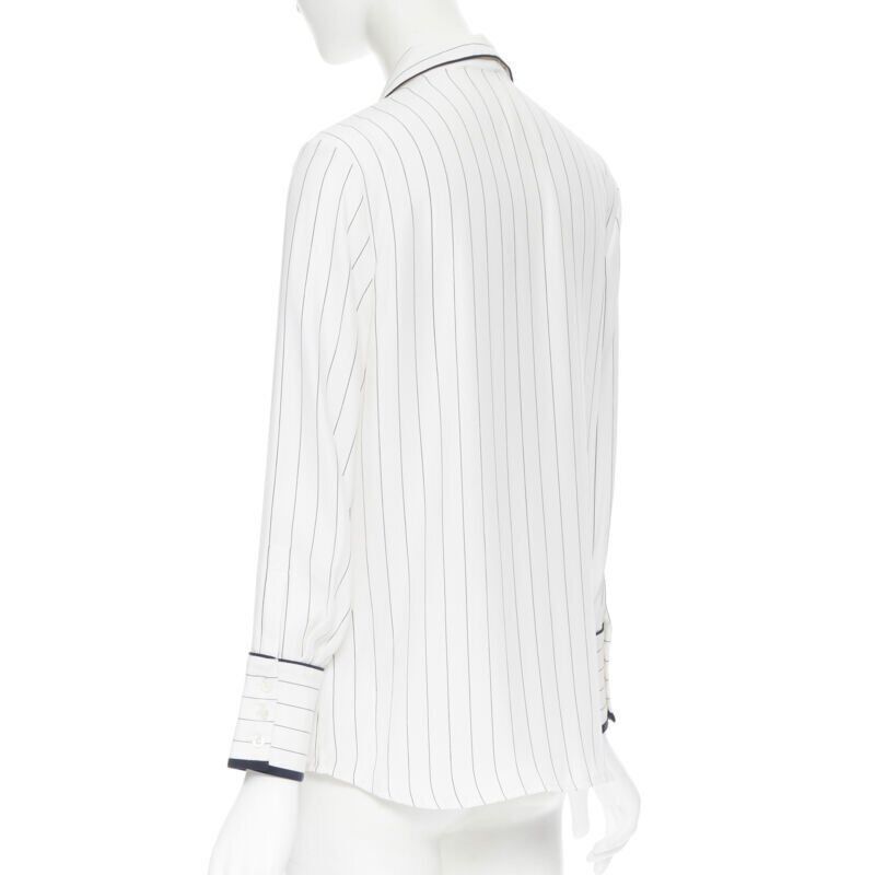 Frame FRAME 100% silk white black vertical stripe black piping casual pyjama shirt XS Size XS / US 0-2 / IT 36-38 - 6 Thumbnail