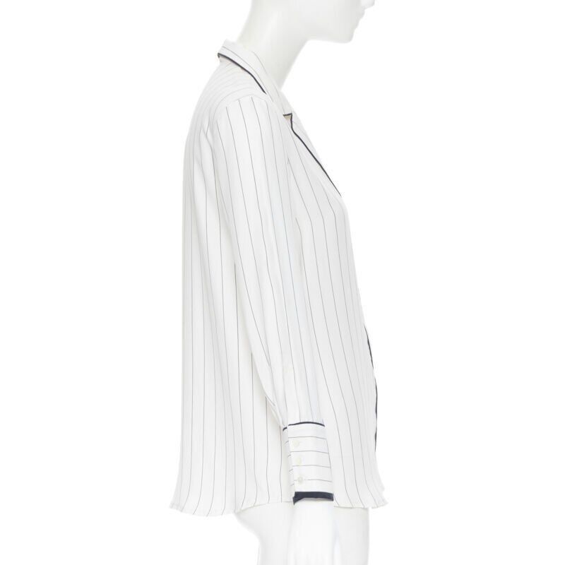 Frame FRAME 100% silk white black vertical stripe black piping casual pyjama shirt XS Size XS / US 0-2 / IT 36-38 - 4 Thumbnail
