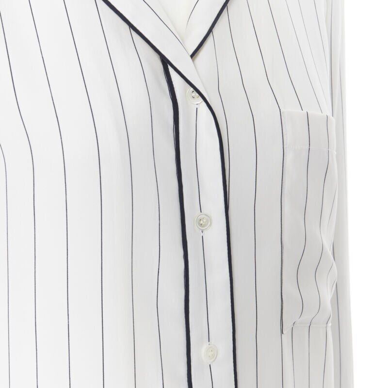 Frame FRAME 100% silk white black vertical stripe black piping casual pyjama shirt XS Size XS / US 0-2 / IT 36-38 - 2 Thumbnail