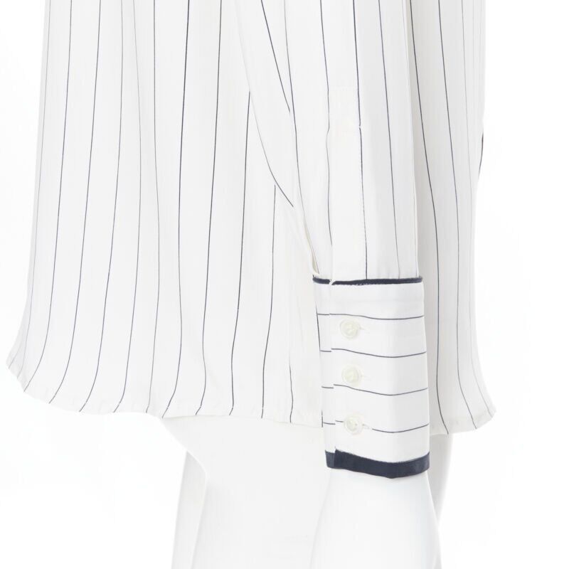 Frame FRAME 100% silk white black vertical stripe black piping casual pyjama shirt XS Size XS / US 0-2 / IT 36-38 - 7 Thumbnail