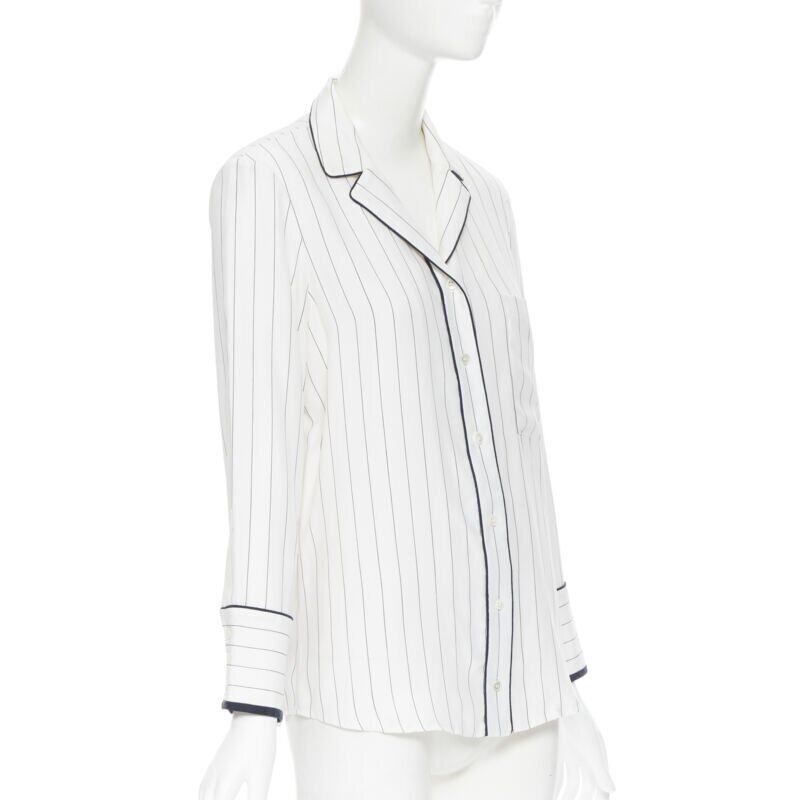Frame FRAME 100% silk white black vertical stripe black piping casual pyjama shirt XS Size XS / US 0-2 / IT 36-38 - 3 Thumbnail
