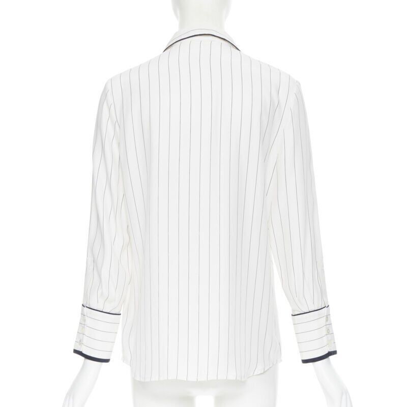 Frame FRAME 100% silk white black vertical stripe black piping casual pyjama shirt XS Size XS / US 0-2 / IT 36-38 - 5 Thumbnail