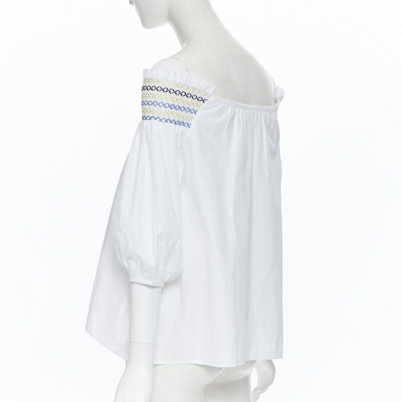 Peter Pilotto PETER PILOTTO white cotton ethnic embroidery off shoulder puff sleeve top UK6 Size XS / US 0-2 / IT 36-38 - 6 Thumbnail