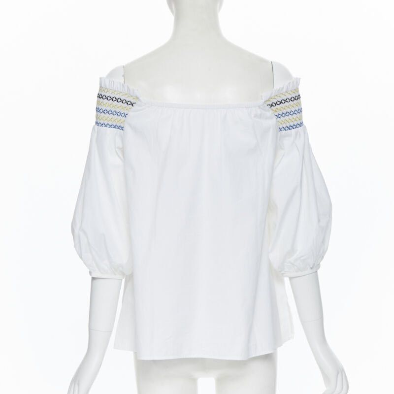 Peter Pilotto PETER PILOTTO white cotton ethnic embroidery off shoulder puff sleeve top UK6 Size XS / US 0-2 / IT 36-38 - 5 Thumbnail