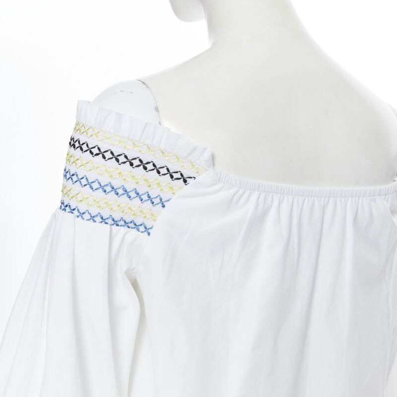 Peter Pilotto PETER PILOTTO white cotton ethnic embroidery off shoulder puff sleeve top UK6 Size XS / US 0-2 / IT 36-38 - 7 Thumbnail