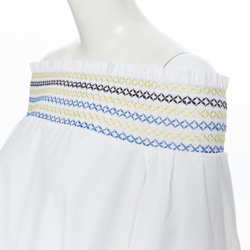 Peter Pilotto PETER PILOTTO white cotton ethnic embroidery off shoulder puff sleeve top UK6 Size XS / US 0-2 / IT 36-38 - 2 Thumbnail