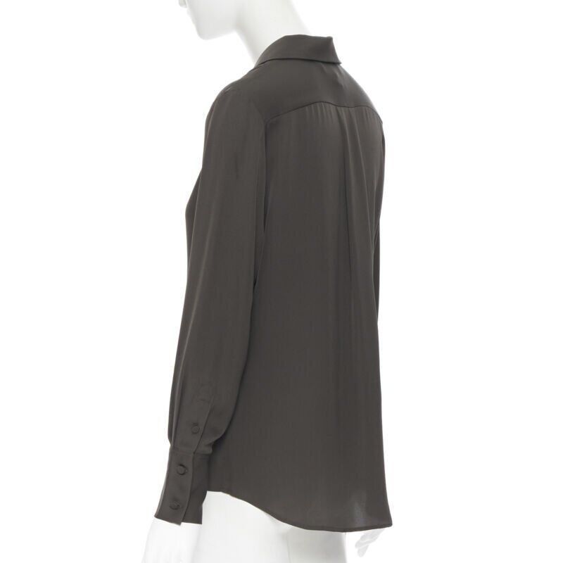 new FRAME Dark Moss green 100% silk spread collar popover shirt blouse XS