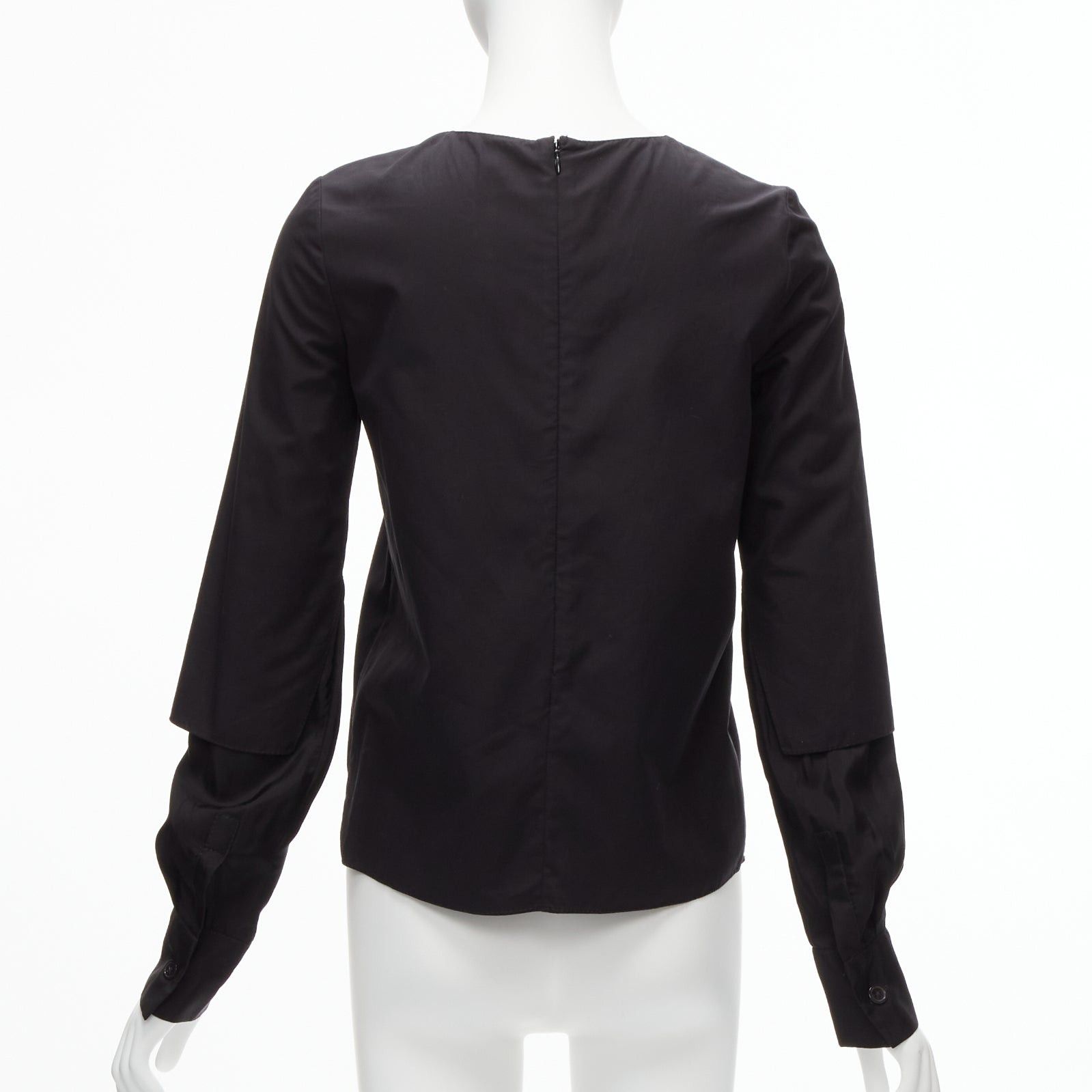 Marni new MARNI black cotton layered sleeves minimal crew neck blouse top FR36 S Size S / US 4 / IT 40 - 5 Thumbnail