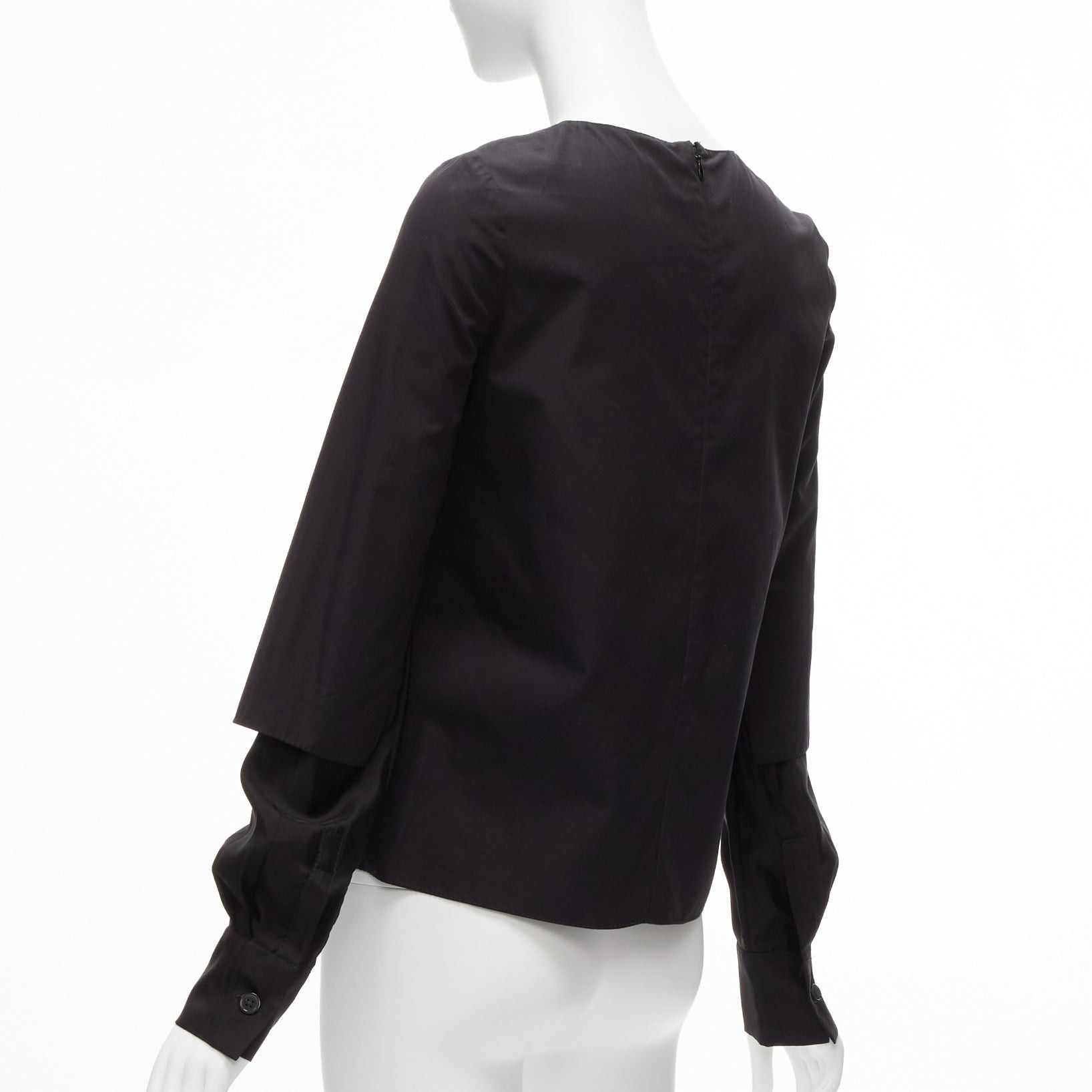 Marni new MARNI black cotton layered sleeves minimal crew neck blouse top FR36 S Size S / US 4 / IT 40 - 6 Thumbnail