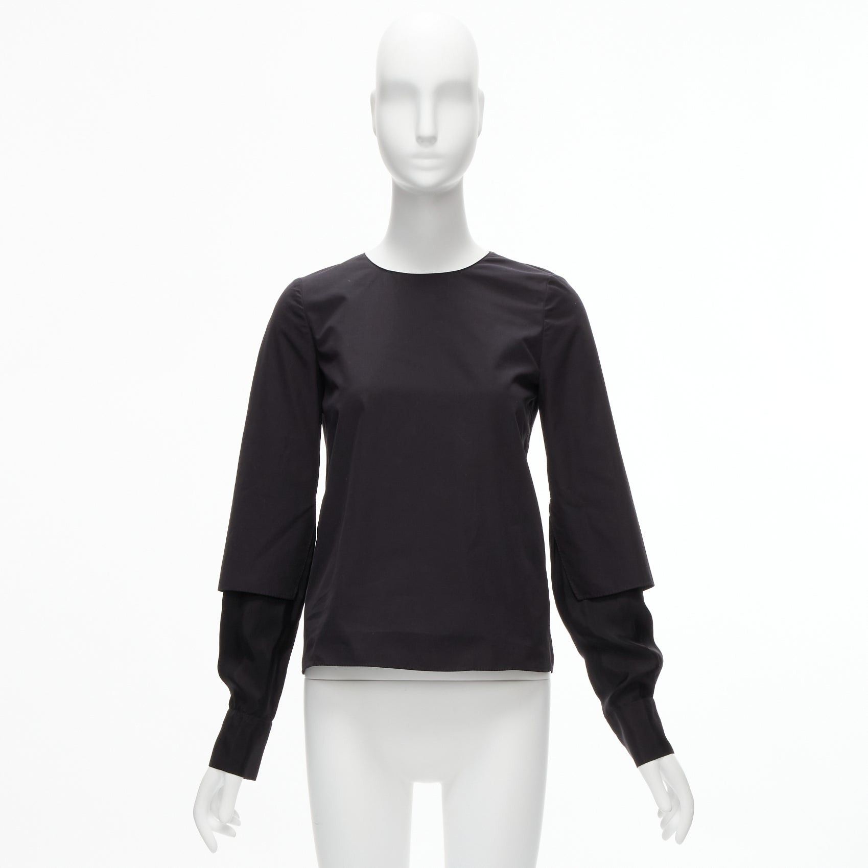 Marni new MARNI black cotton layered sleeves minimal crew neck blouse top FR36 S Size S / US 4 / IT 40 - 10 Thumbnail