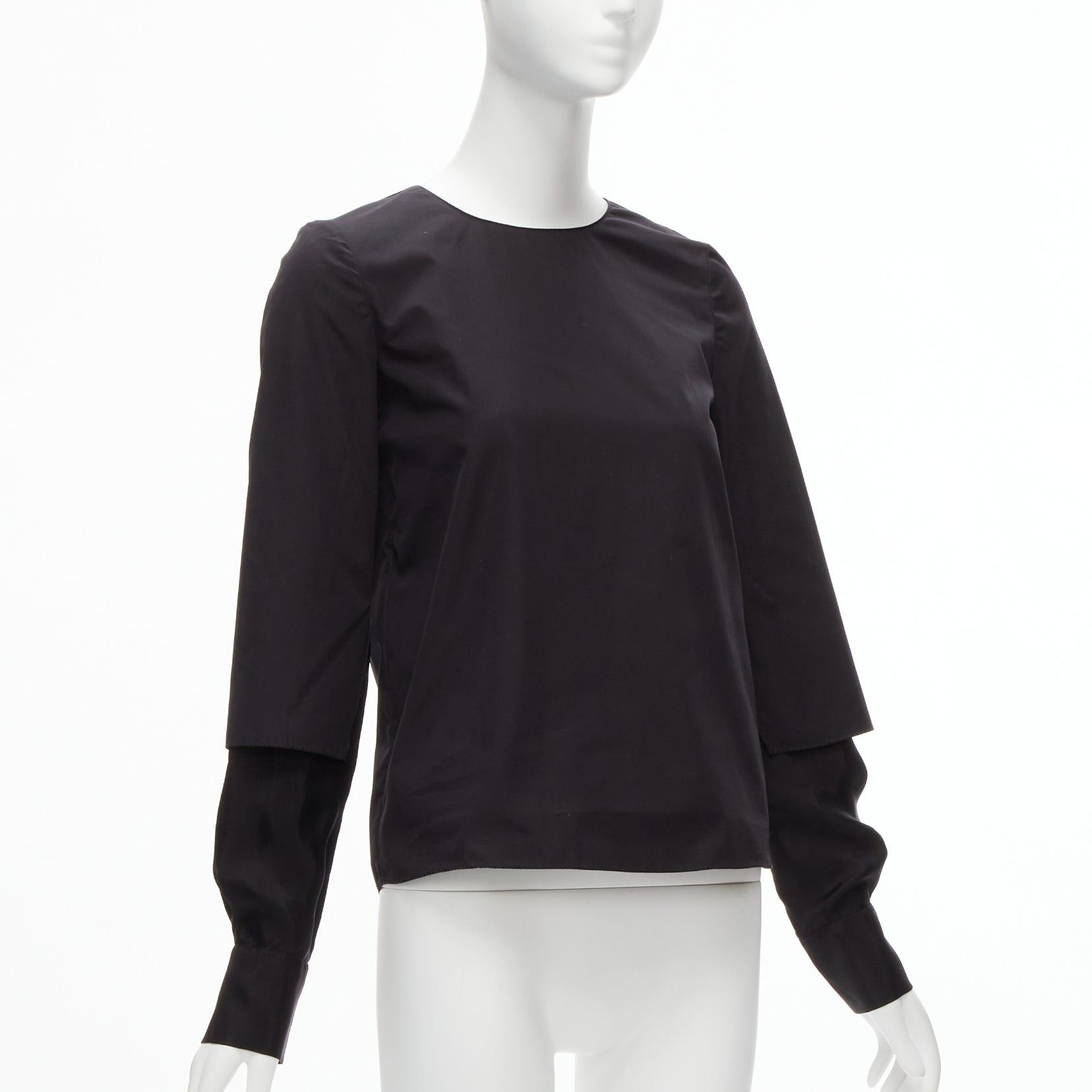 Marni new MARNI black cotton layered sleeves minimal crew neck blouse top FR36 S Size S / US 4 / IT 40 - 3 Thumbnail