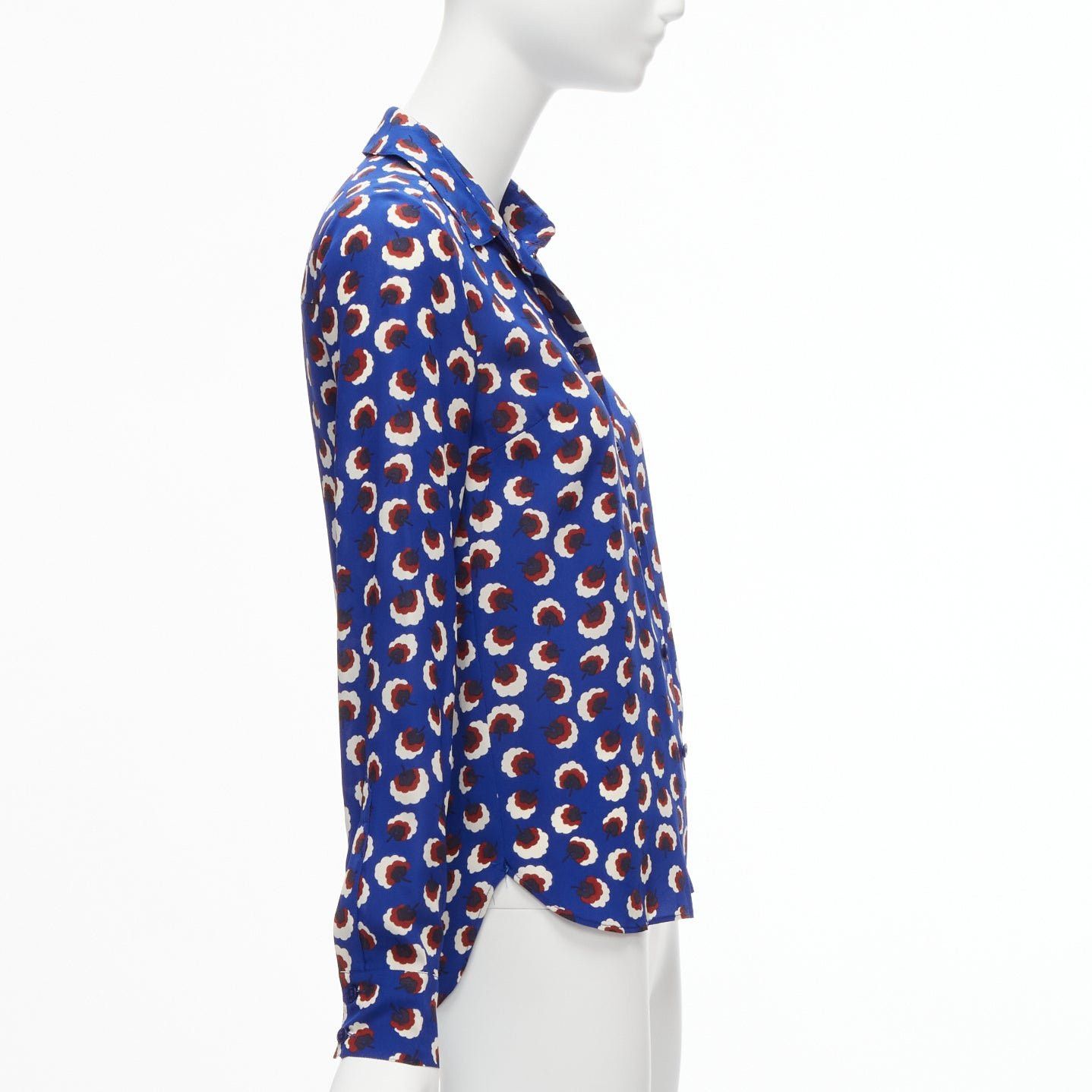 Stella McCartney STELLA MCCARTNEY 2014 100% silk blue red white floral print bishop sleeve shirt IT36 S Size XS / US 0-2 / IT 36-38 - 4 Thumbnail