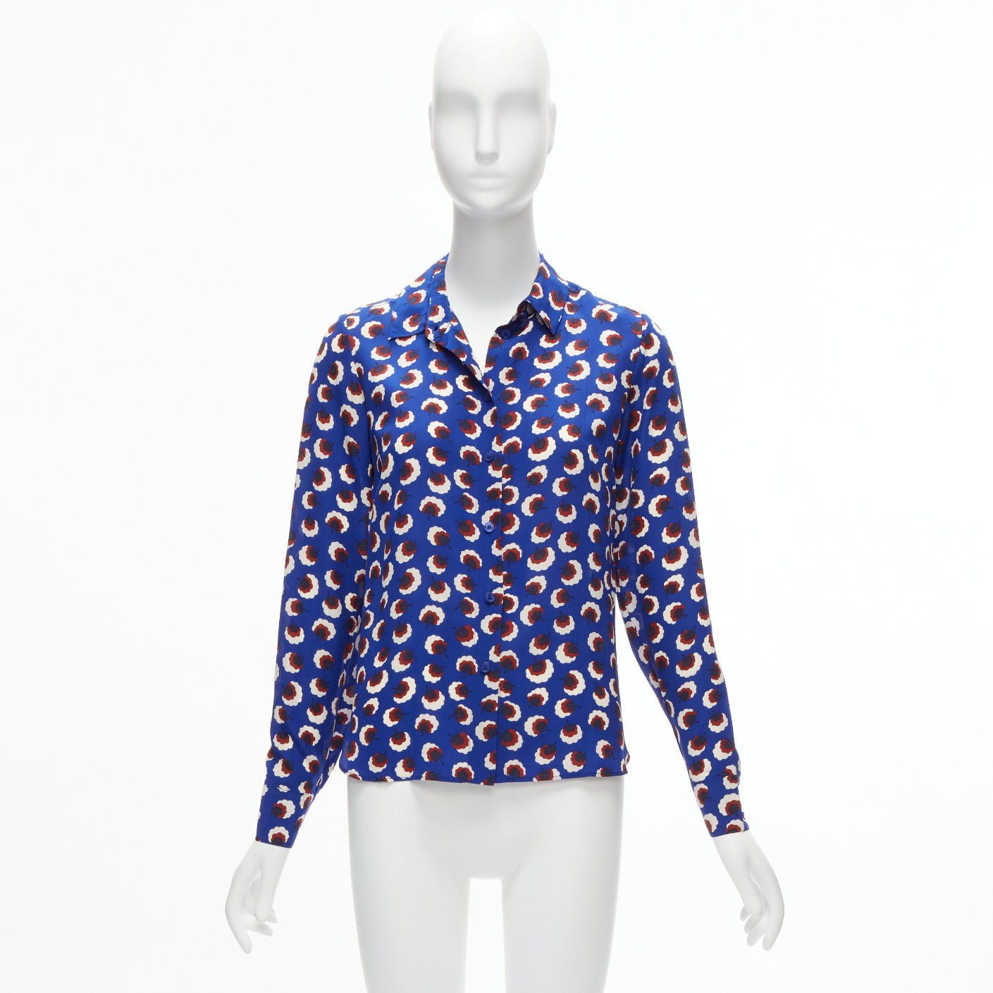 Stella McCartney STELLA MCCARTNEY 2014 100% silk blue red white floral print bishop sleeve shirt IT36 S Size XS / US 0-2 / IT 36-38 - 10 Thumbnail