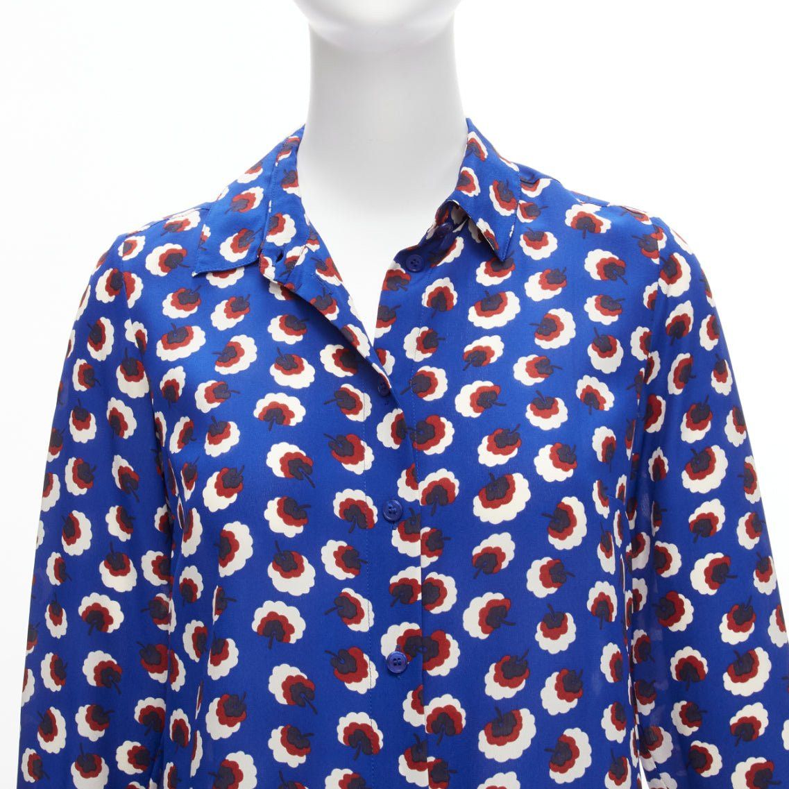 Stella McCartney STELLA MCCARTNEY 2014 100% silk blue red white floral print bishop sleeve shirt IT36 S Size XS / US 0-2 / IT 36-38 - 2 Thumbnail