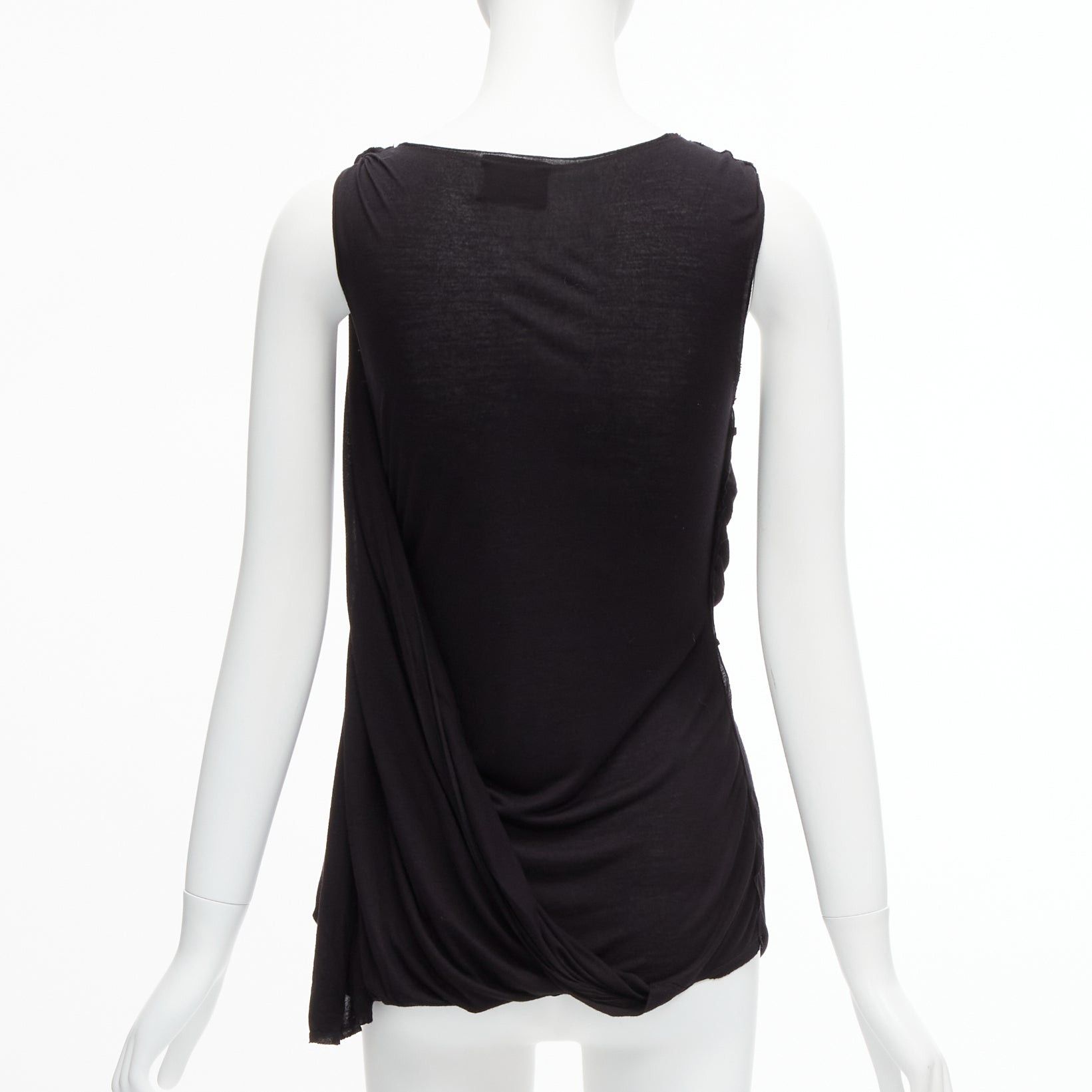 Lanvin LANVIN black asymmetric draped bust scoop neck sleeveless tank top FR32 XXS Size XS / US 0-2 / IT 36-38 - 5 Thumbnail