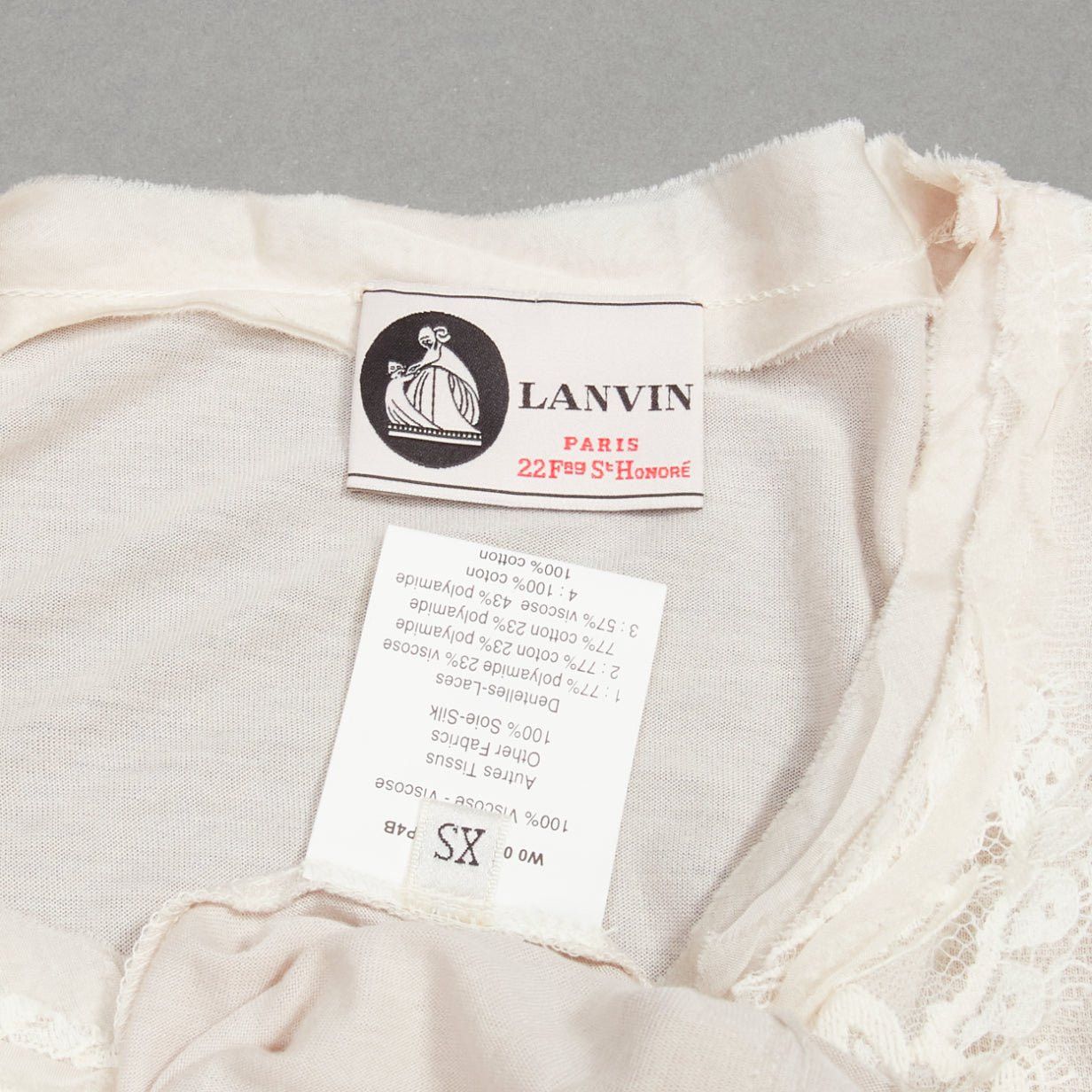 Lanvin LANVIN off white lace overlay asymmetric cropped 3/4 sleeve top FR32 XXS Size XS / US 0-2 / IT 36-38 - 9 Thumbnail