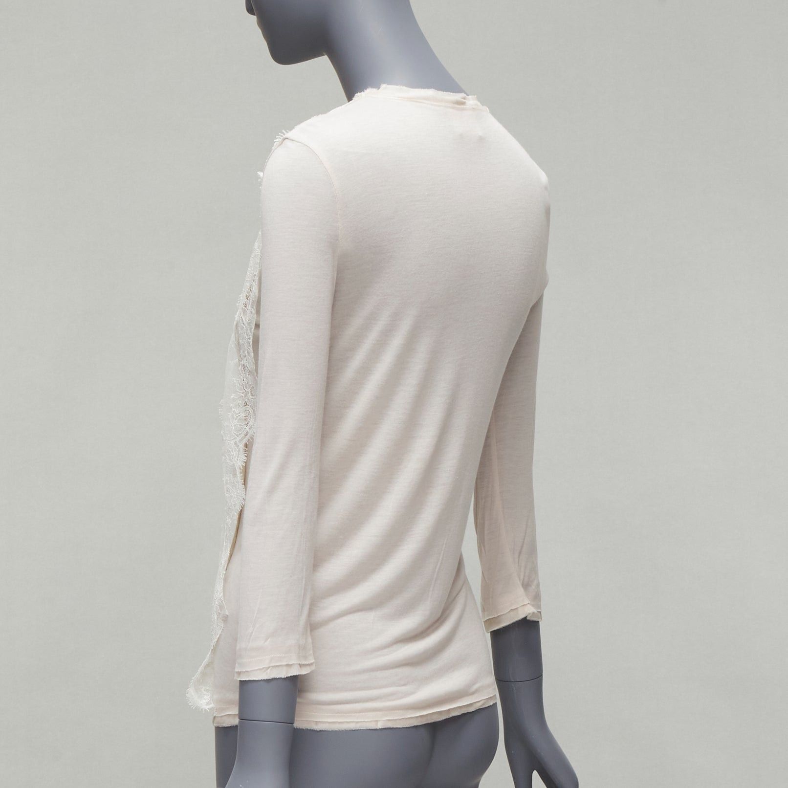 Lanvin LANVIN off white lace overlay asymmetric cropped 3/4 sleeve top FR32 XXS Size XS / US 0-2 / IT 36-38 - 6 Thumbnail