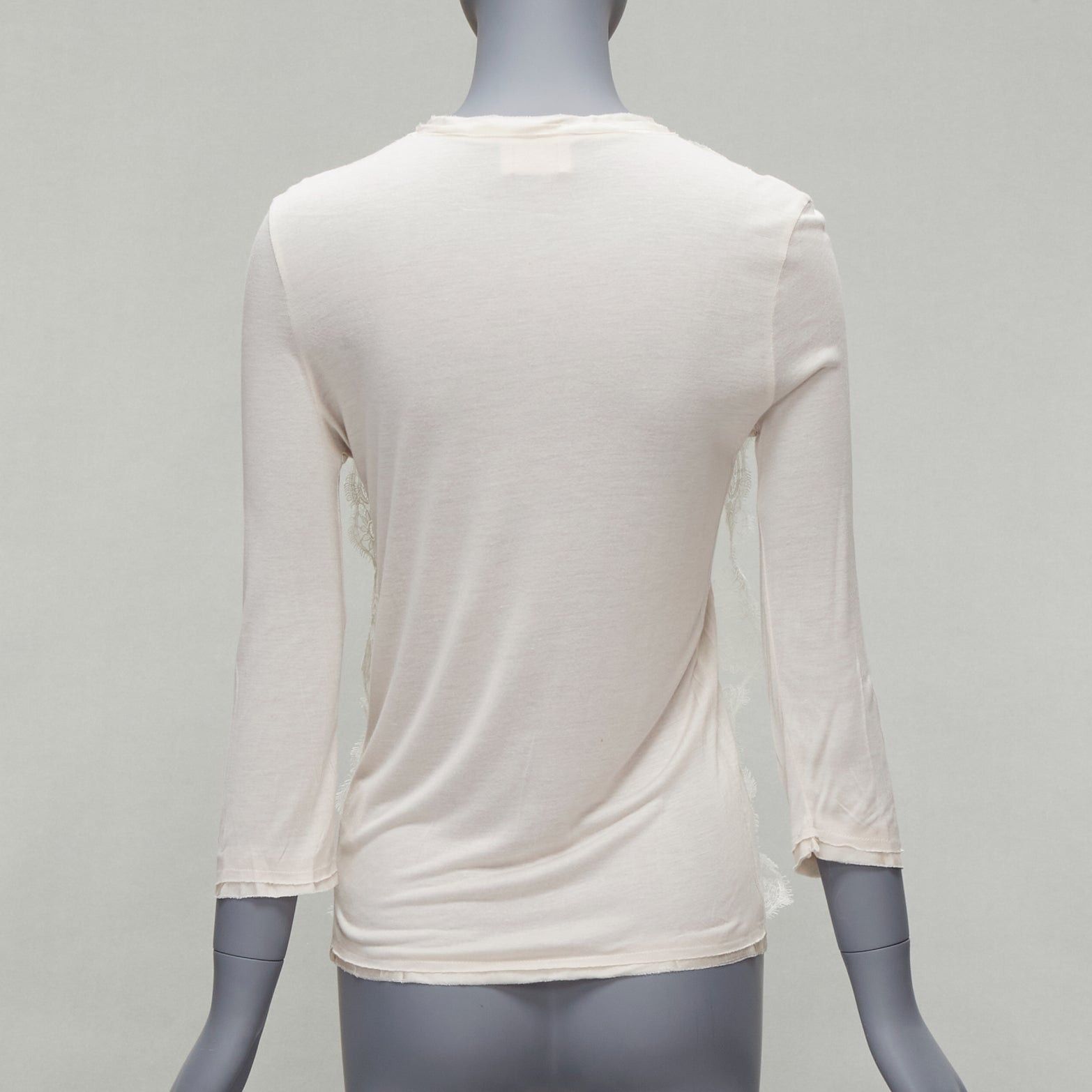Lanvin LANVIN off white lace overlay asymmetric cropped 3/4 sleeve top FR32 XXS Size XS / US 0-2 / IT 36-38 - 5 Thumbnail