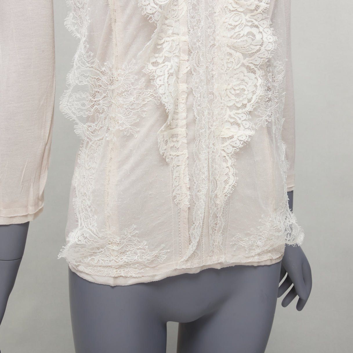 Lanvin LANVIN off white lace overlay asymmetric cropped 3/4 sleeve top FR32 XXS Size XS / US 0-2 / IT 36-38 - 7 Thumbnail
