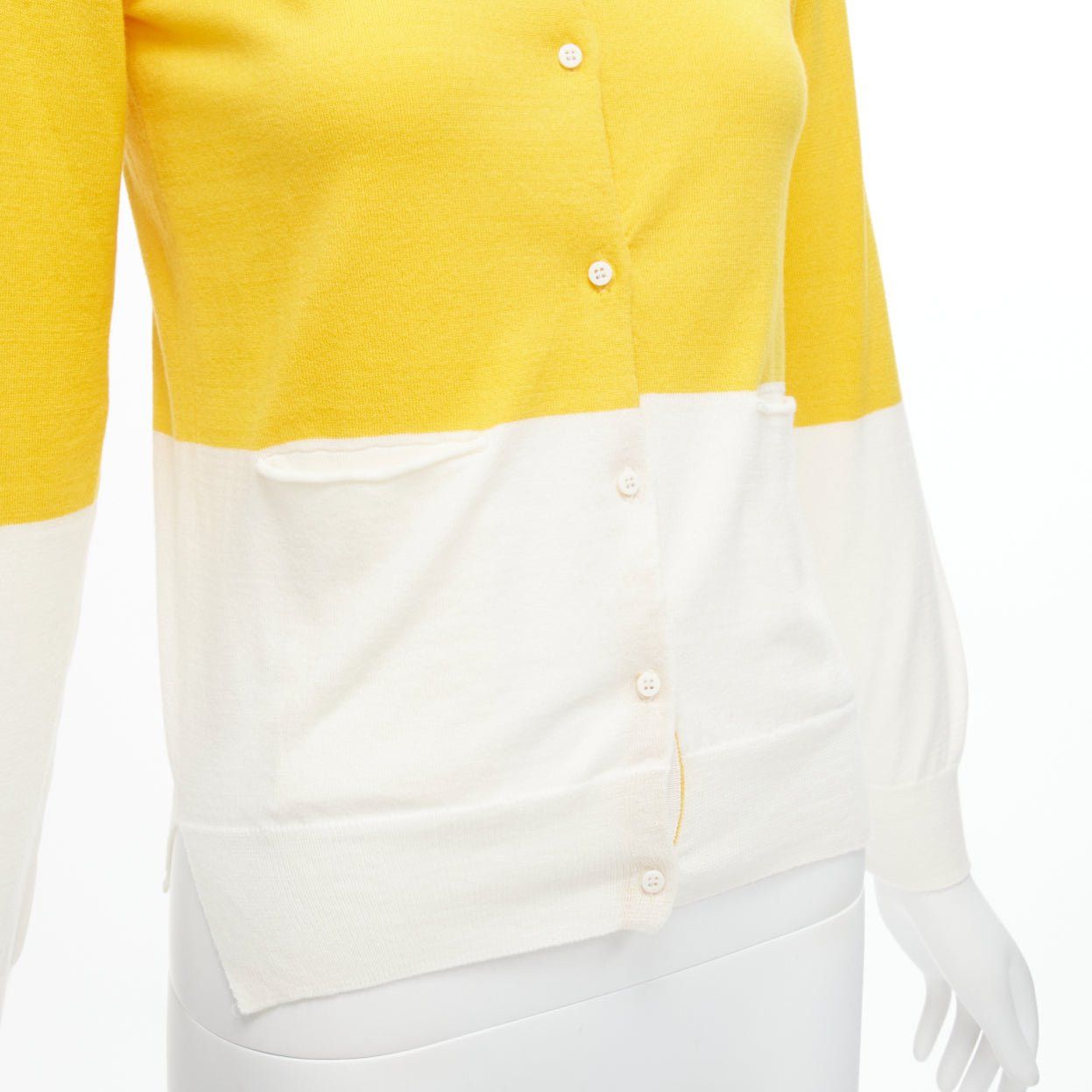 Stella McCartney STELLA MCCARTNEY yellow white colorblock cotton pocketed cardigan sweater 12y Size XS / US 0-2 / IT 36-38 - 2 Thumbnail