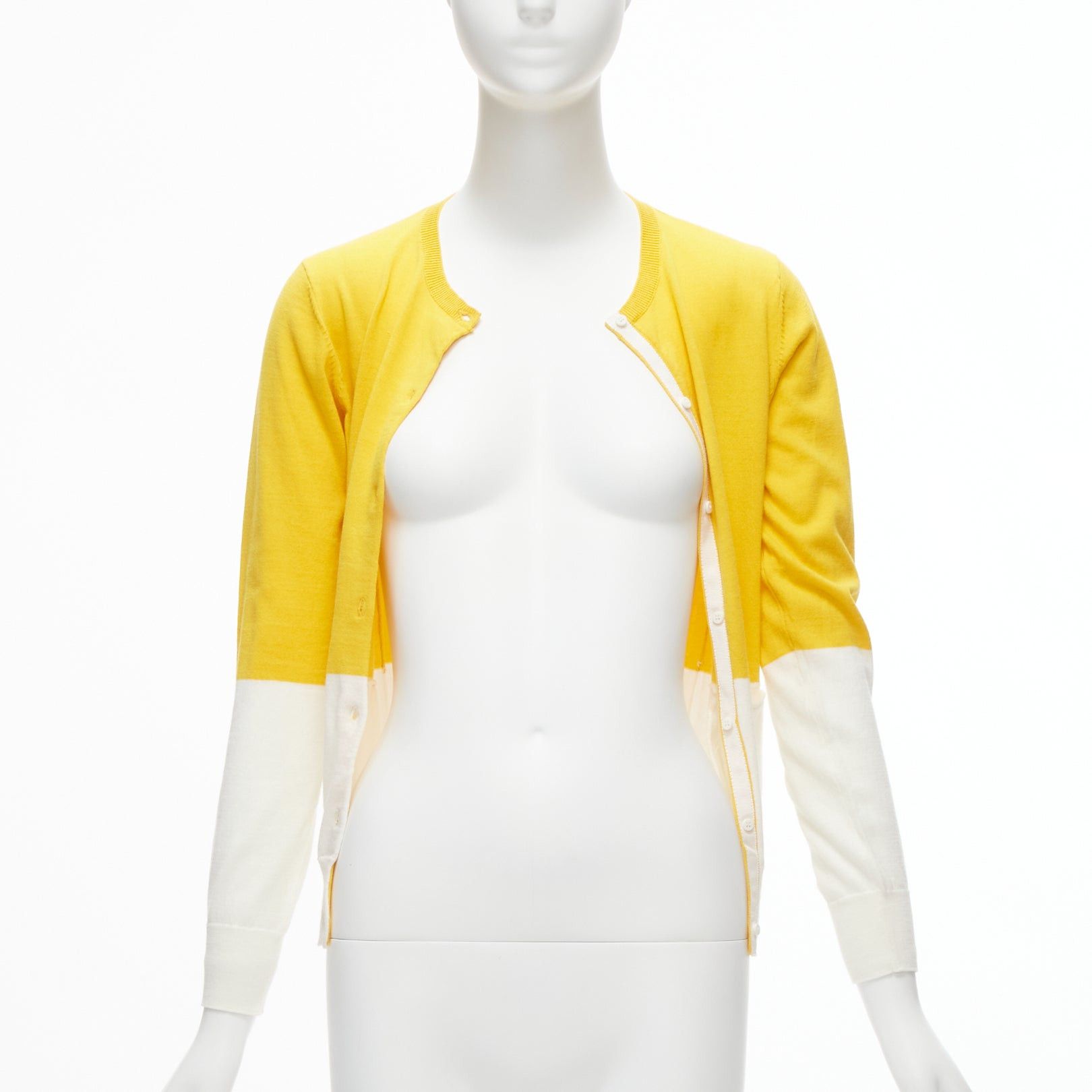 Stella McCartney STELLA MCCARTNEY yellow white colorblock cotton pocketed cardigan sweater 12y Size XS / US 0-2 / IT 36-38 - 3 Thumbnail