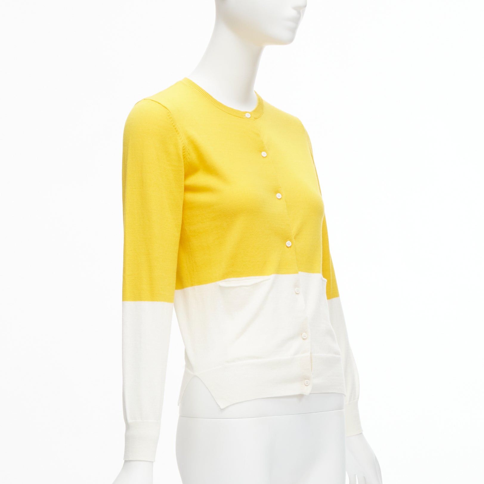 Stella McCartney STELLA MCCARTNEY yellow white colorblock cotton pocketed cardigan sweater 12y Size XS / US 0-2 / IT 36-38 - 4 Thumbnail