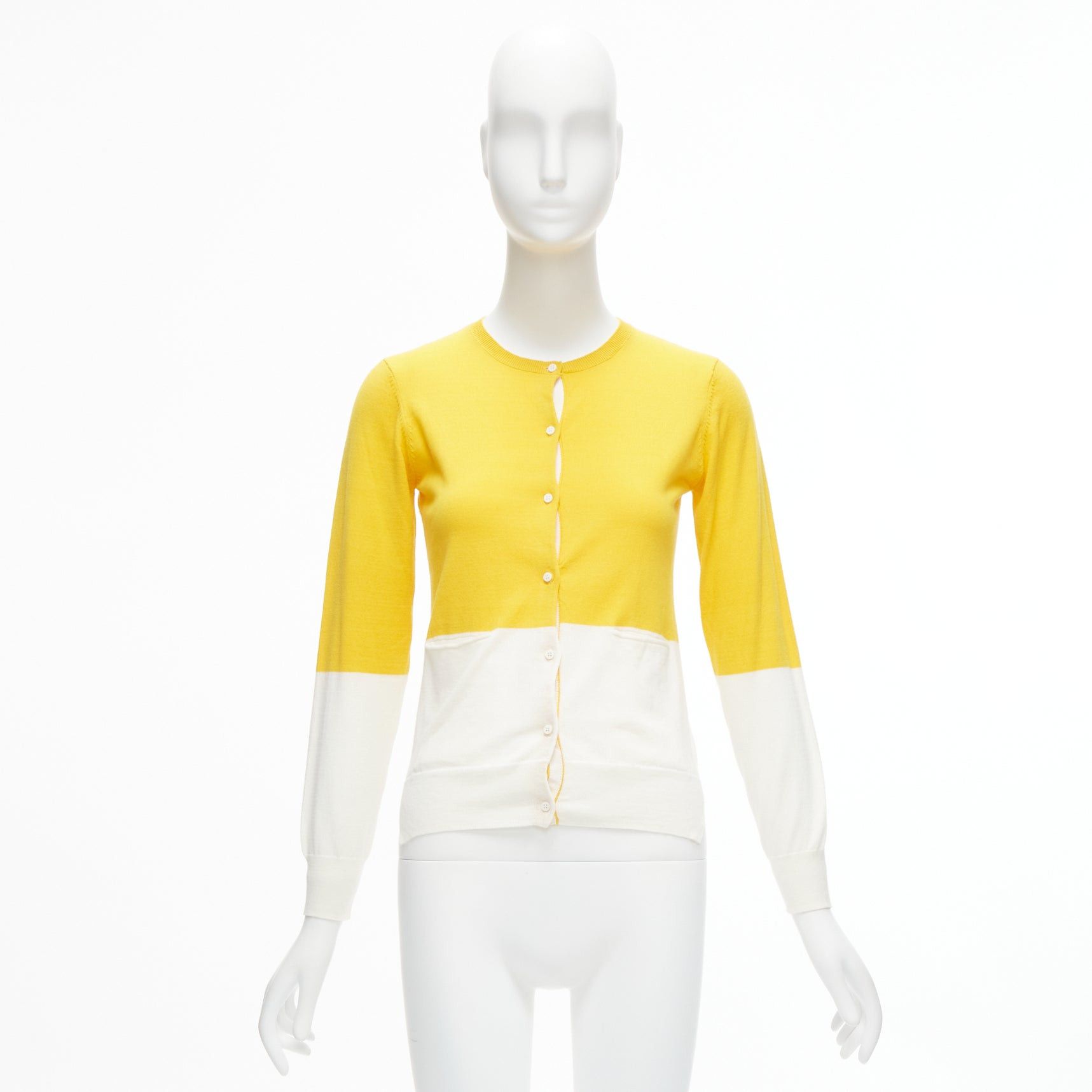 Stella McCartney STELLA MCCARTNEY yellow white colorblock cotton pocketed cardigan sweater 12y Size XS / US 0-2 / IT 36-38 - 10 Thumbnail