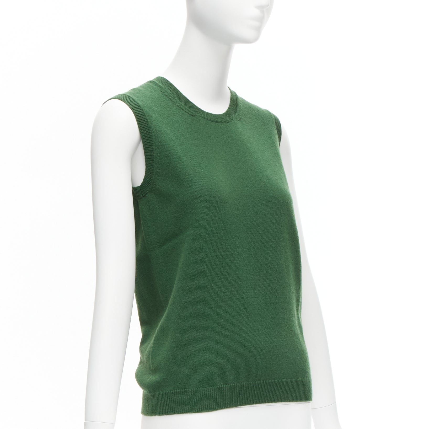 Jil Sander JIL SANDER 100% cashmere forest green crew neck sleeveless sweater vest FR34 XS Size XS / US 0-2 / IT 36-38 - 3 Thumbnail