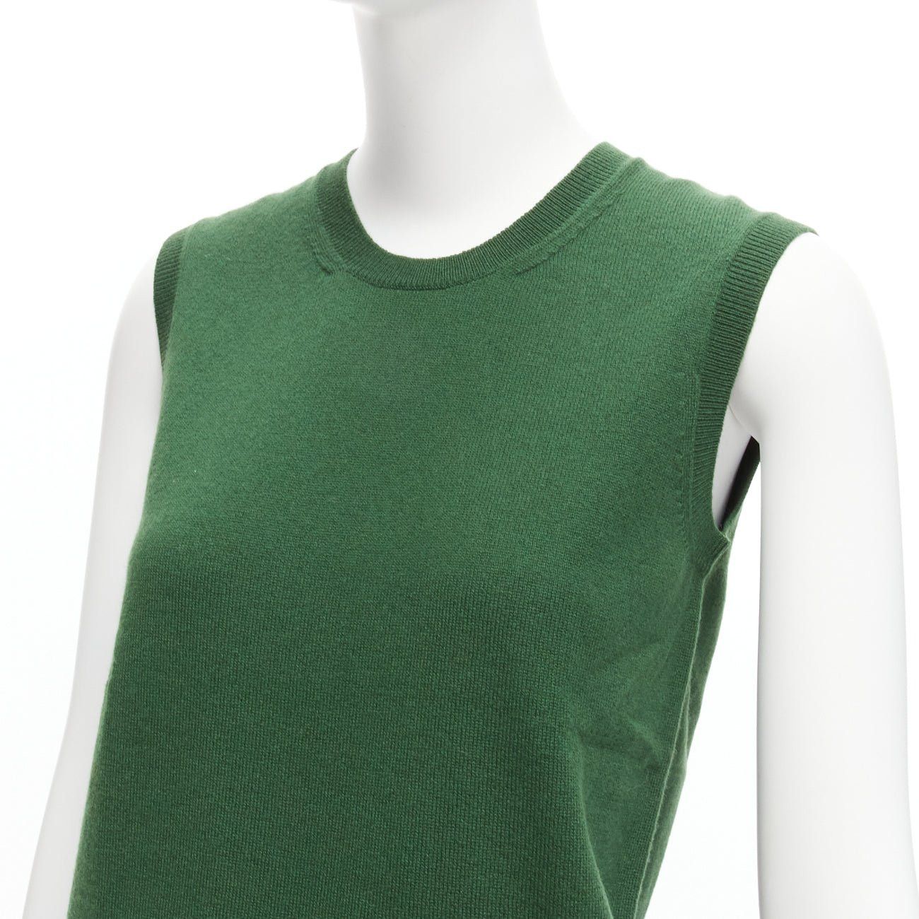 Jil Sander JIL SANDER 100% cashmere forest green crew neck sleeveless sweater vest FR34 XS Size XS / US 0-2 / IT 36-38 - 2 Thumbnail