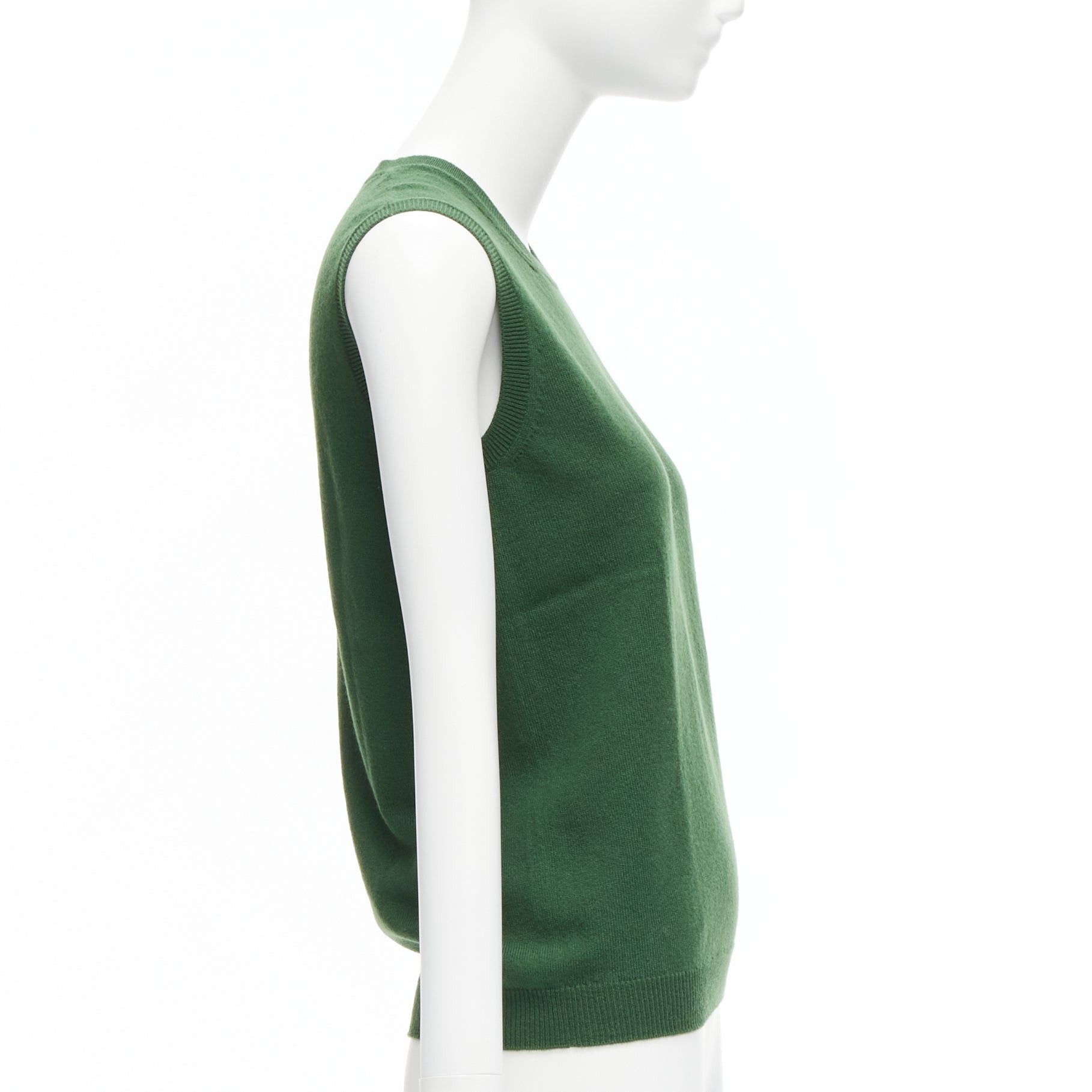 Jil Sander JIL SANDER 100% cashmere forest green crew neck sleeveless sweater vest FR34 XS Size XS / US 0-2 / IT 36-38 - 4 Thumbnail